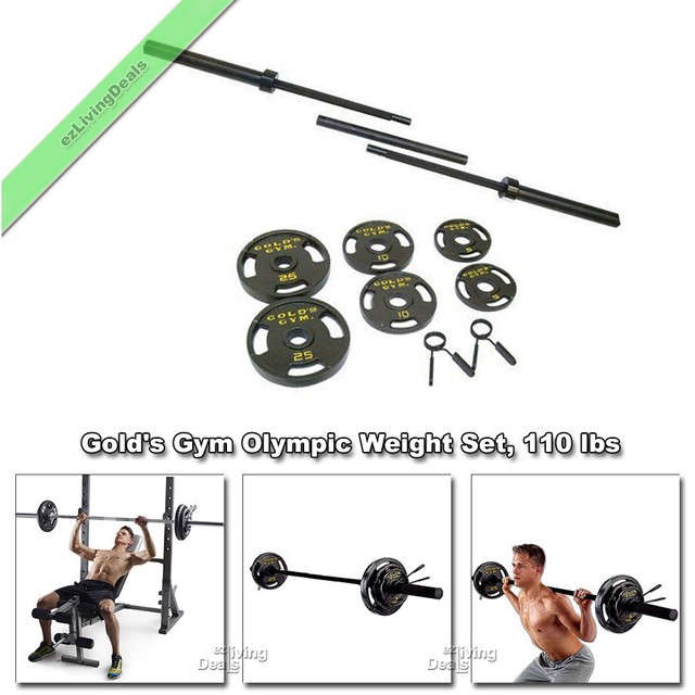 Gold S Gym 110 Lbs Olympic Weight Lifting Set Cast Iron Plates Bar Golds Gym Olympic Weights 110 Lbs Bar Cast Iron Plates Barbell Weight Set
