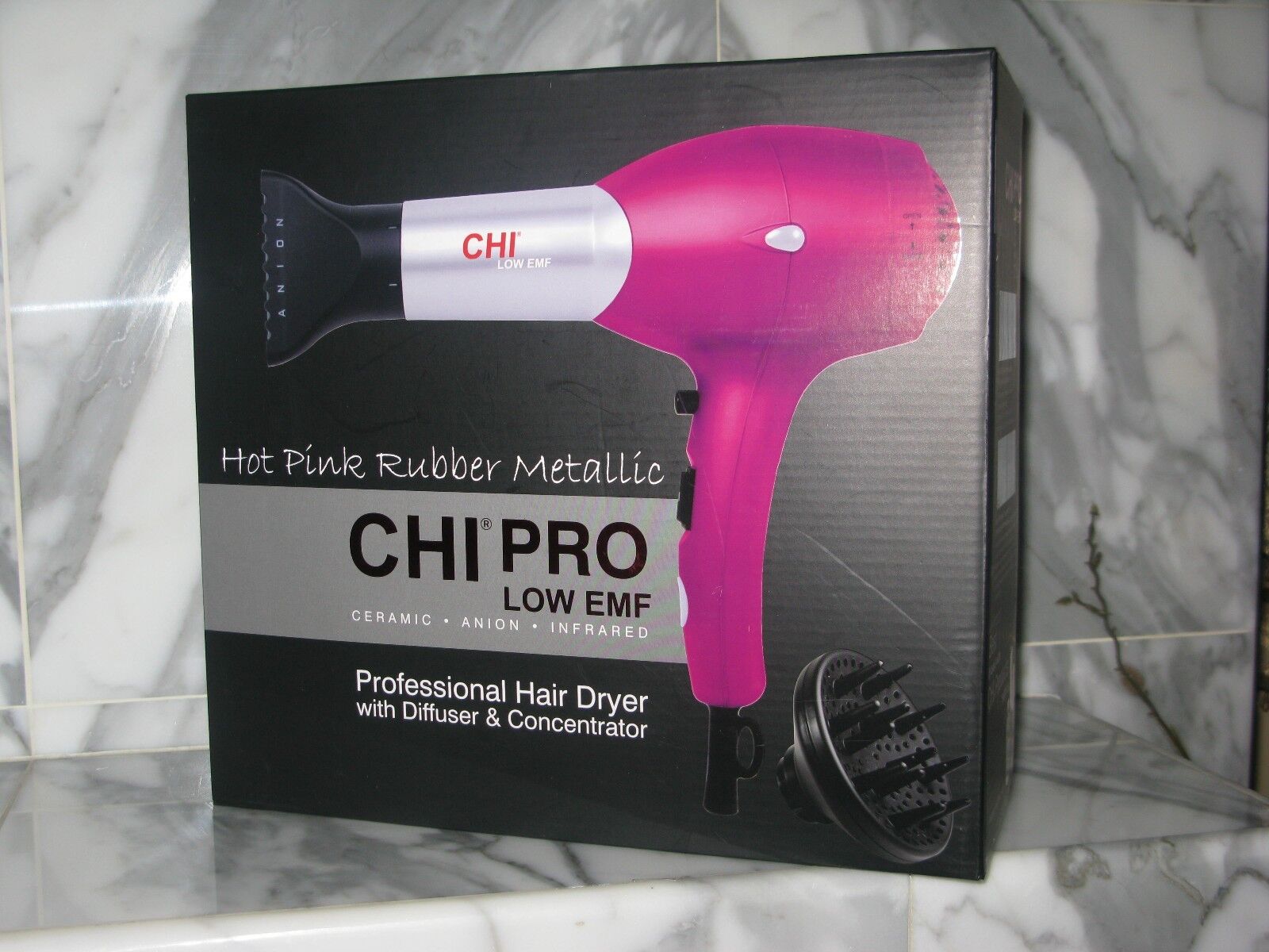 CHI Pink Rubber Metallic Pro Hair Dryer W Diffuser Concentrator