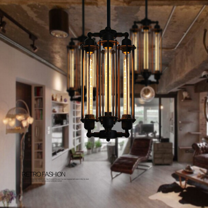 Industrial Pipe Metal Tubular Chandelier 4 Heads Retro Punk Steam 6