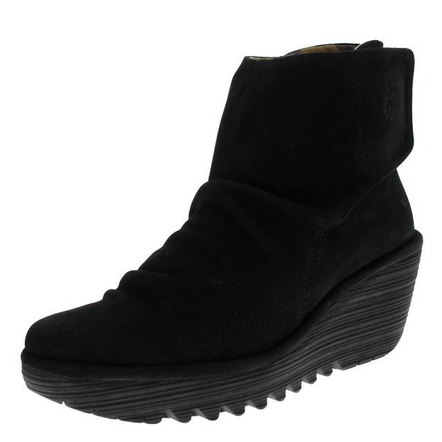 Womens Yomi Cupido Leather Suede Wedge Heel Black Ankle Boots Womens Yomi Cupido Leather Suede Wedge Heel Black Ankle Boots