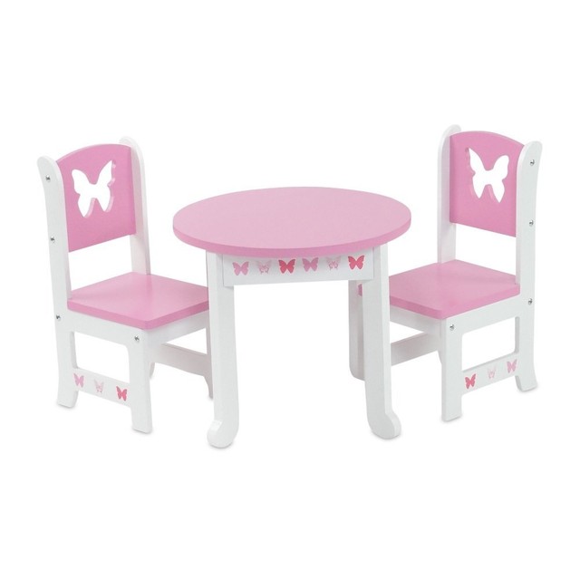 Doll 18 Inch American Furniture Table 2 Chair Dining White Set Pink 18 Inch Doll Furniture Lovely Pink And White Table 2 Chair Dining Set With