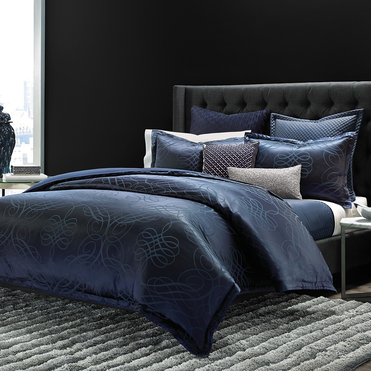 Hudson Park Bedding Flourish 100 Cotton Euro Pillow Sham Navy Blue Picture 1 Of 4