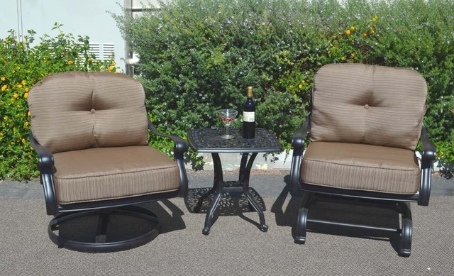 Patio Furniture Set 3pc Elisabeth Club Rocker Spring Base Swivel Patio Furniture Set 3pc Elisabeth Club Rocker Spring Base Swivel Chairs Aluminum