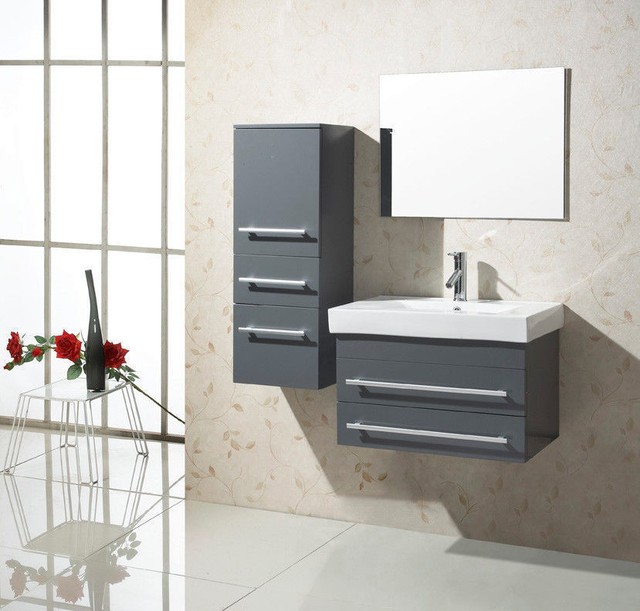 Virtu Antonio 29 Single Bathroom Vanity Set With Mirror Grey Ebay Virtu 28 Antonio Um 3081 Single Wall Hung Vanity Bathroom Cabinet Set Grey