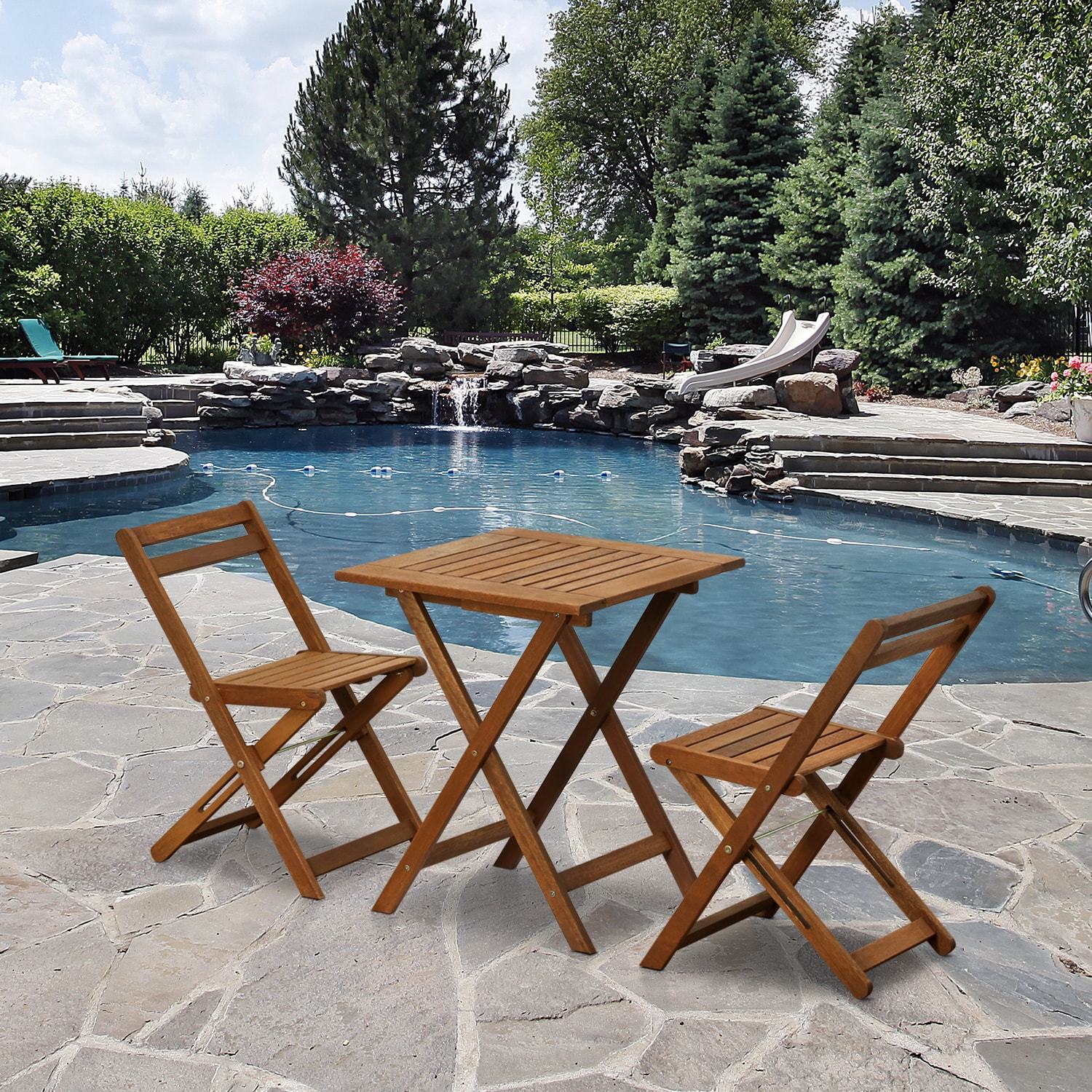 Furinno Tioman Square Hardwood 3 Piece Patio Bistro Set Teak Oil Picture 1 Of 5