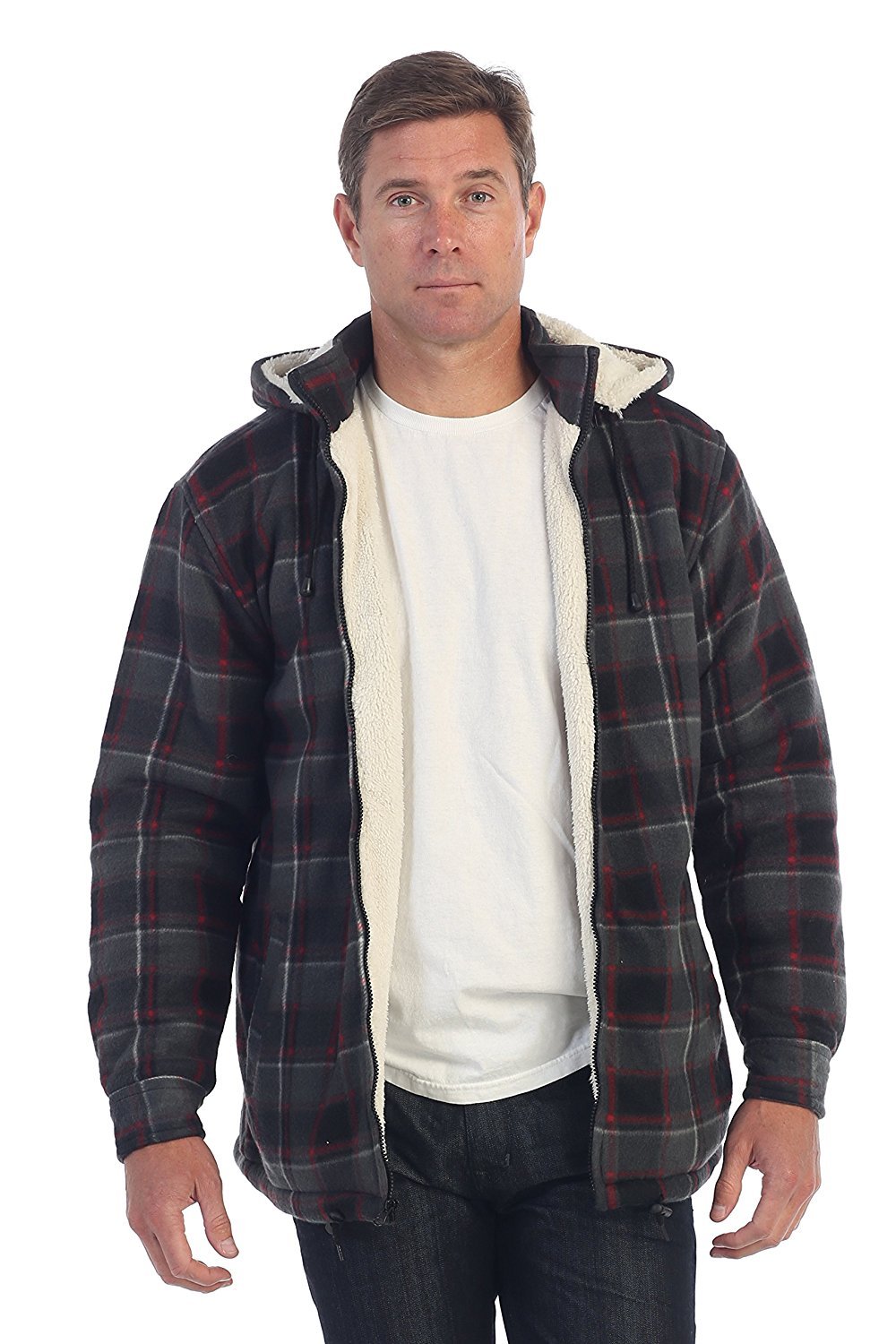 Gioberti Mens Sherpa Lined Flannel Jacket With Removable Hood Red Norton Secured Powered By Verisign