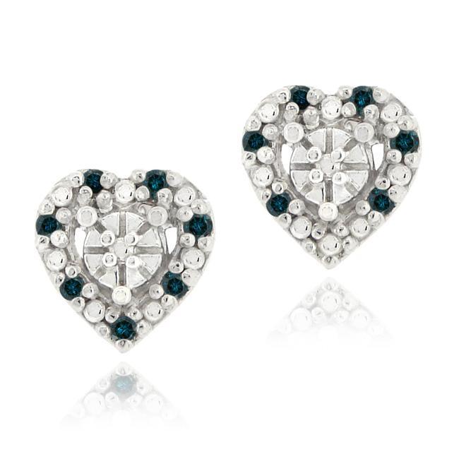 Db Designs Sterling Silver 1 8 Ct Tdw Blue Diamond Heart Earrings Ebay Picture 1 Of