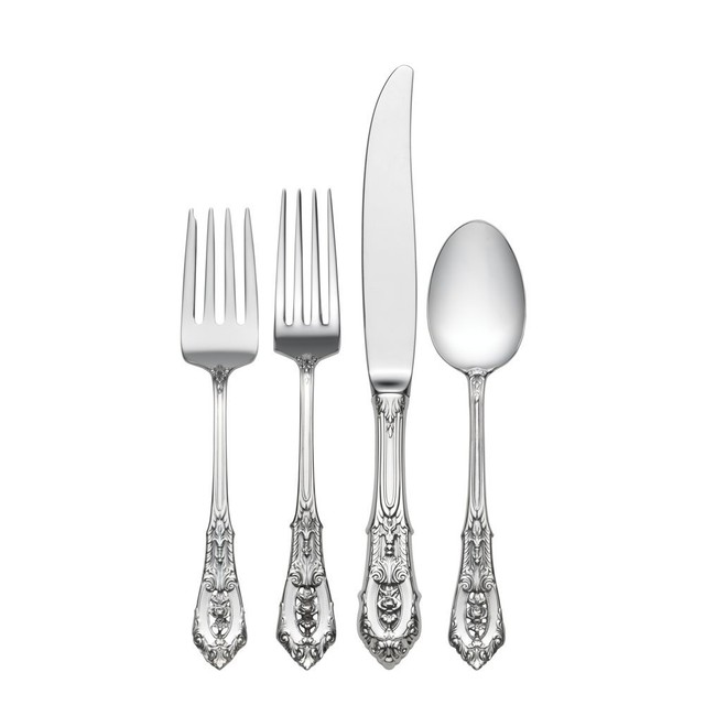Wallace Rosepoint Service For 12 Dinner Size Place Settings Sterling Wallace Rose Point Sterling Silver 4 Pc Dinner Setting