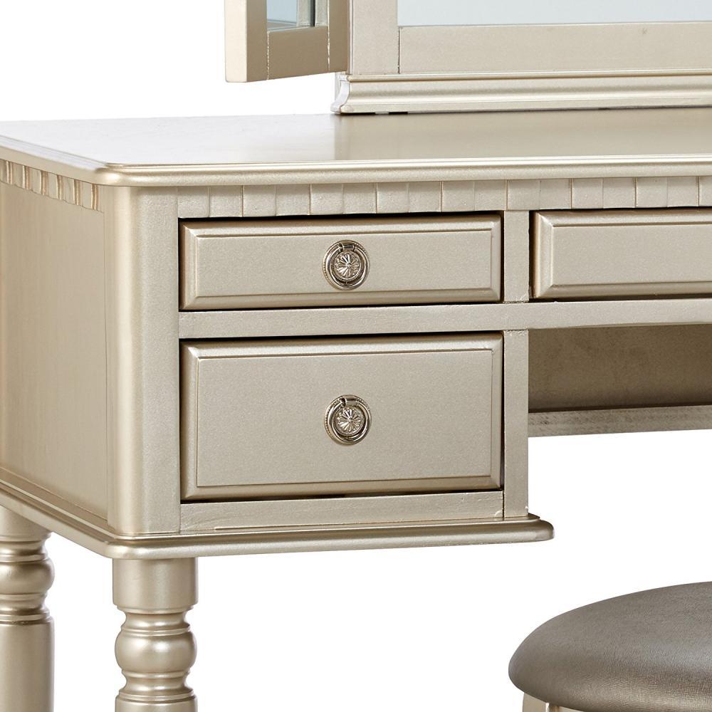 Bobkona F4079 St Croix Collection Vanity Set With Stool Silver