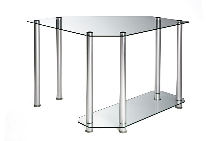 Rta Home And Office Clear Glass Corner Desk W Extension Tables Ct Picture 1 Of 2