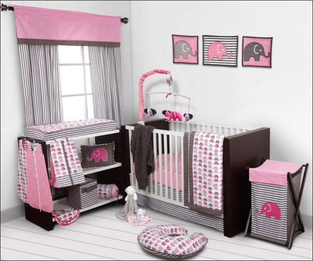 Bacati Elephants Pink Gray 10 Piece Nursery In A Bag Crib Bedding Pink And Grey Crib Bedding With Elephants Sets For Girls 10 Piece Nursery Decor