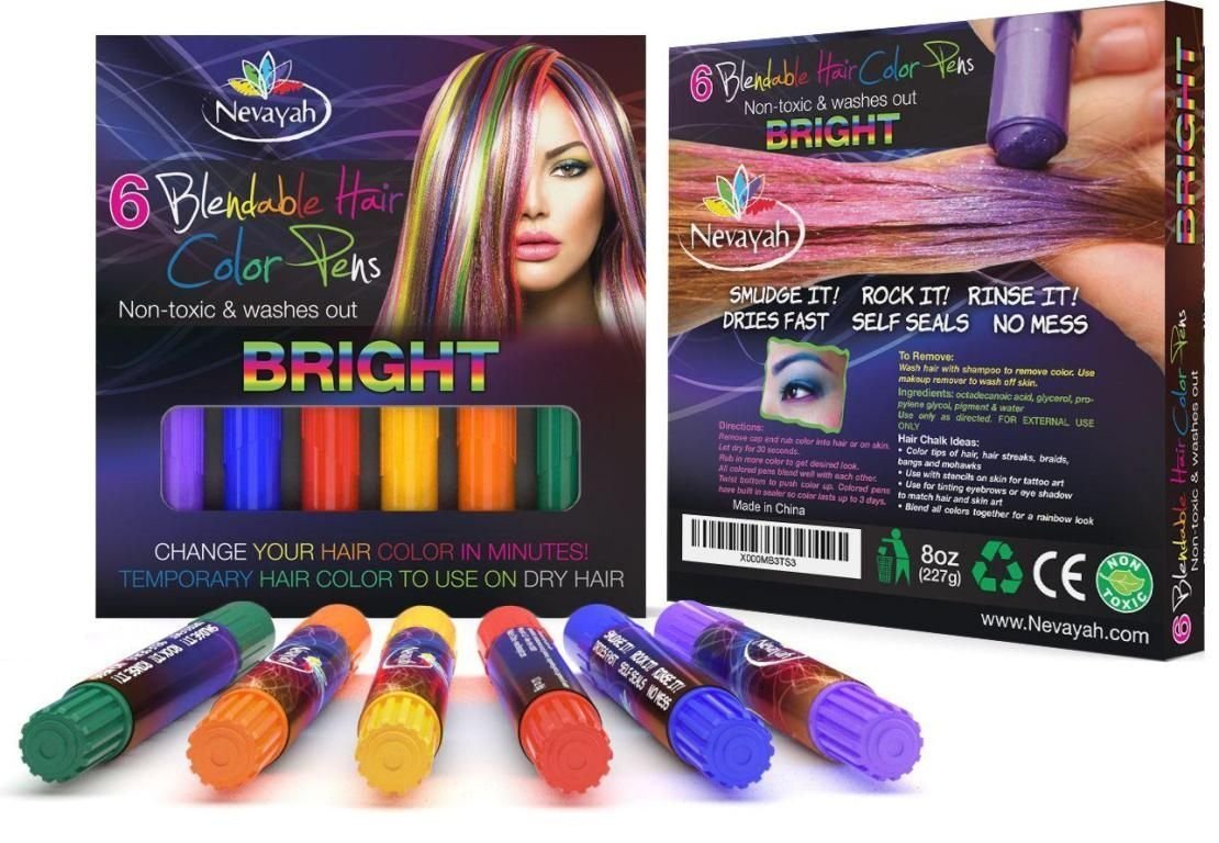 Nevayah Hair Chalk Temporary Dye Pens Light Purple Medium Blue Red 5