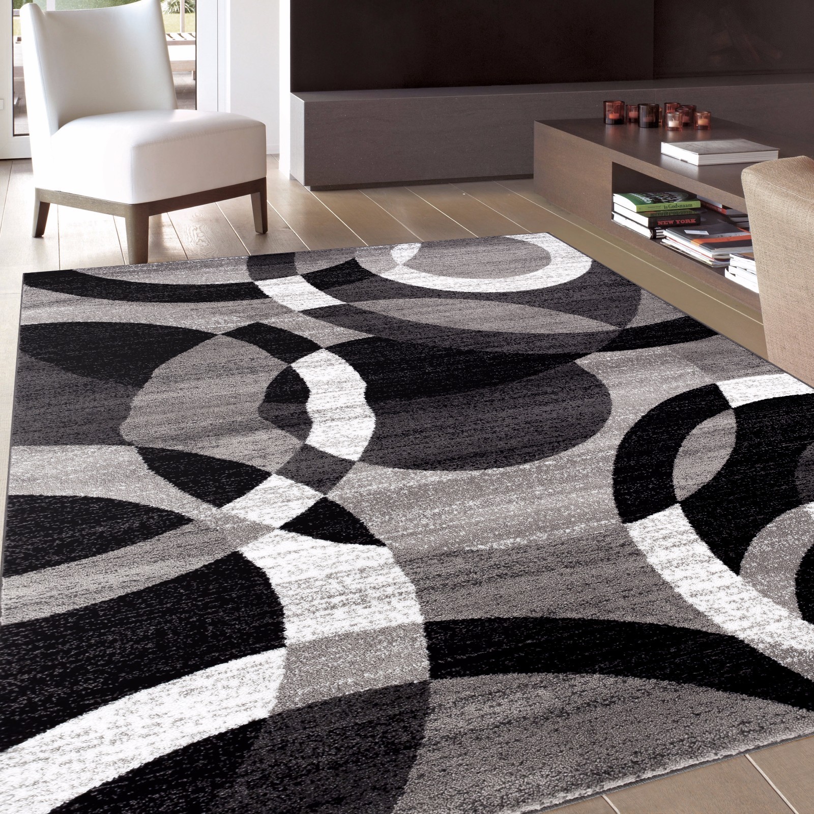 Contemporary Modern Circles Gray Area Rug Abstract 7 10 X 2 Ebay Picture 2 Of 6