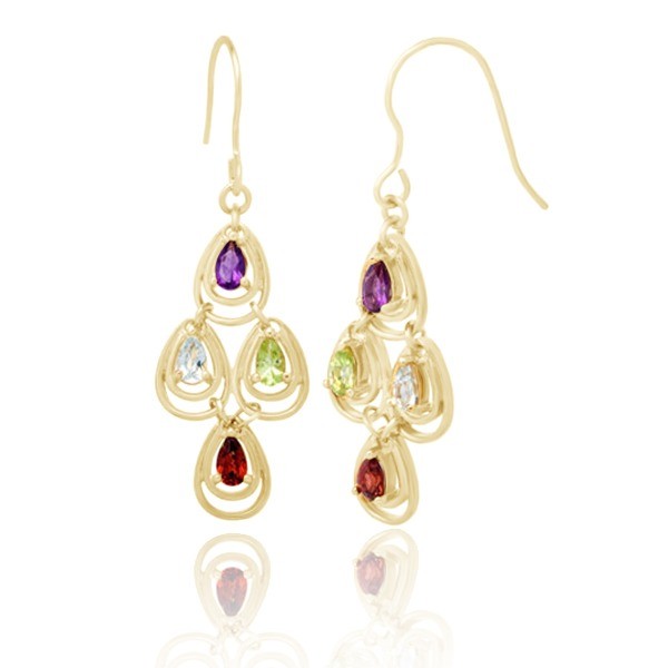 1 3 4 Ct Multi Stone Chandelier Earrings In 18k Yellow Gold Over Picture 1 Of 3