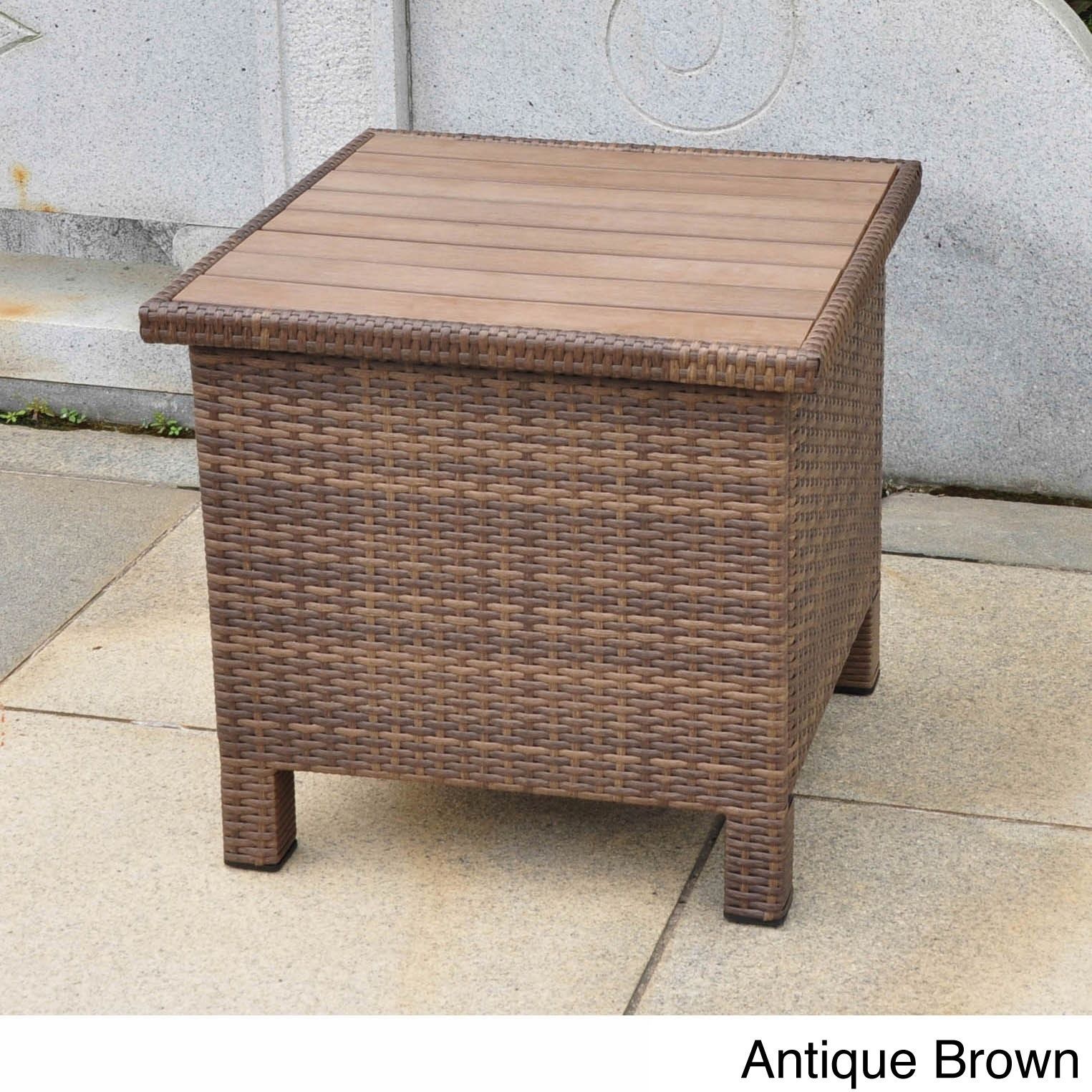 Patio Storage Table Resin Wicker Side Desk Indoor Outdoor Ottoman Picture 1 Of 7