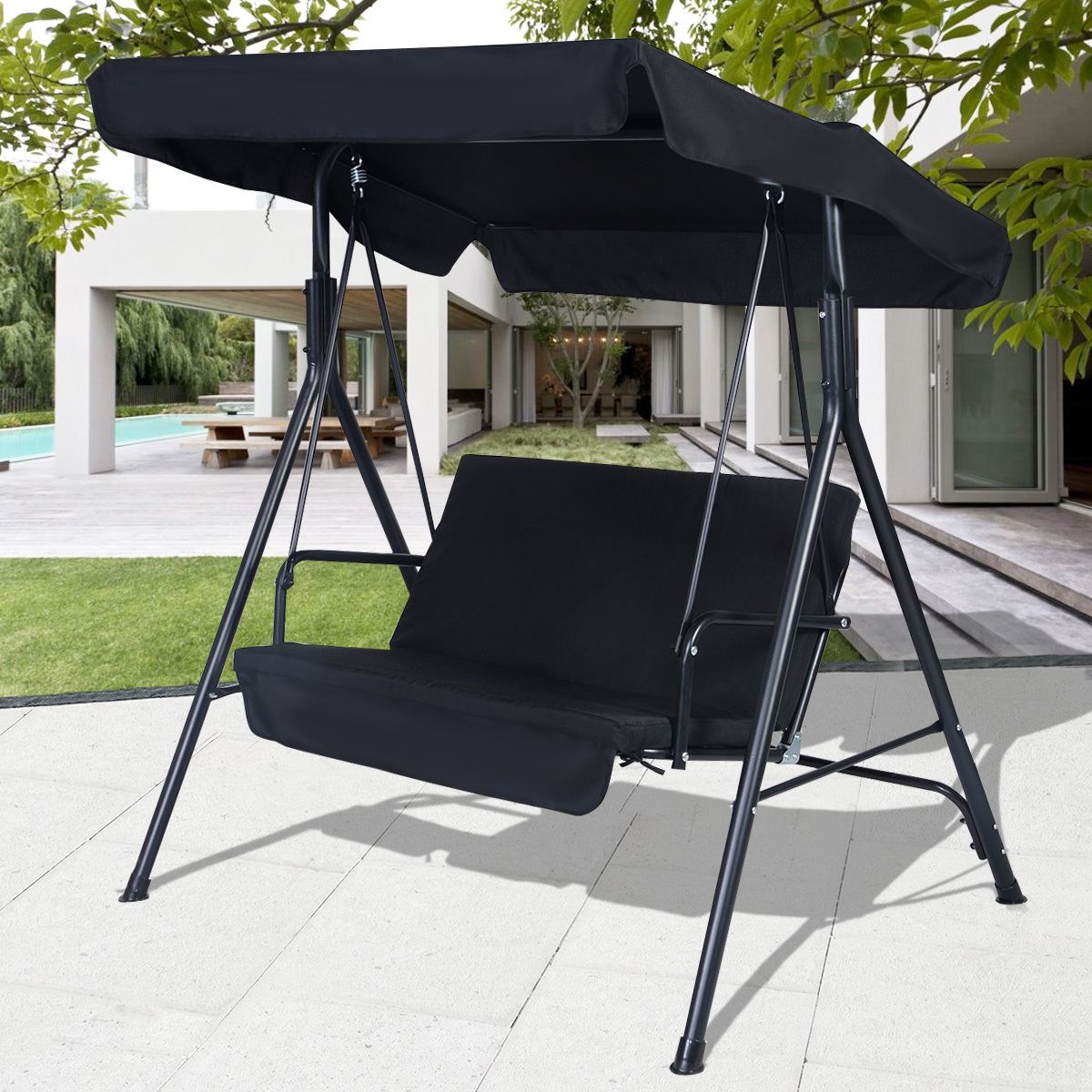 Black Outdoor Patio Swing Canopy Awning Yard Furniture Hammock Steel Picture 1 Of 11