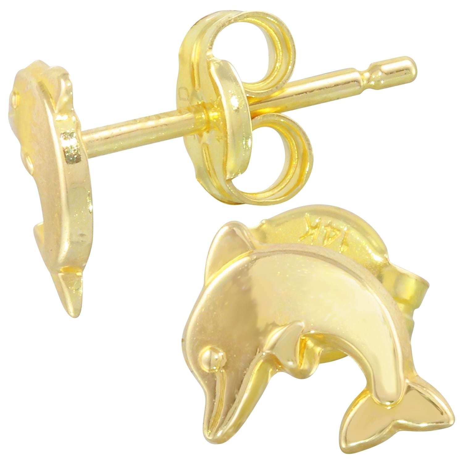 14k Yellow Gold Dolphin Earrings Ebay Picture 1 Of 4