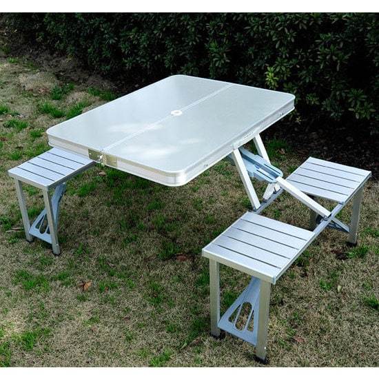 Outsunny Outdoor Aluminum Portable Folding Camp Suitcase Picnic Outsunny Outdoor Silver Aluminum Portable Folding Camp Suitcase Picnic Table