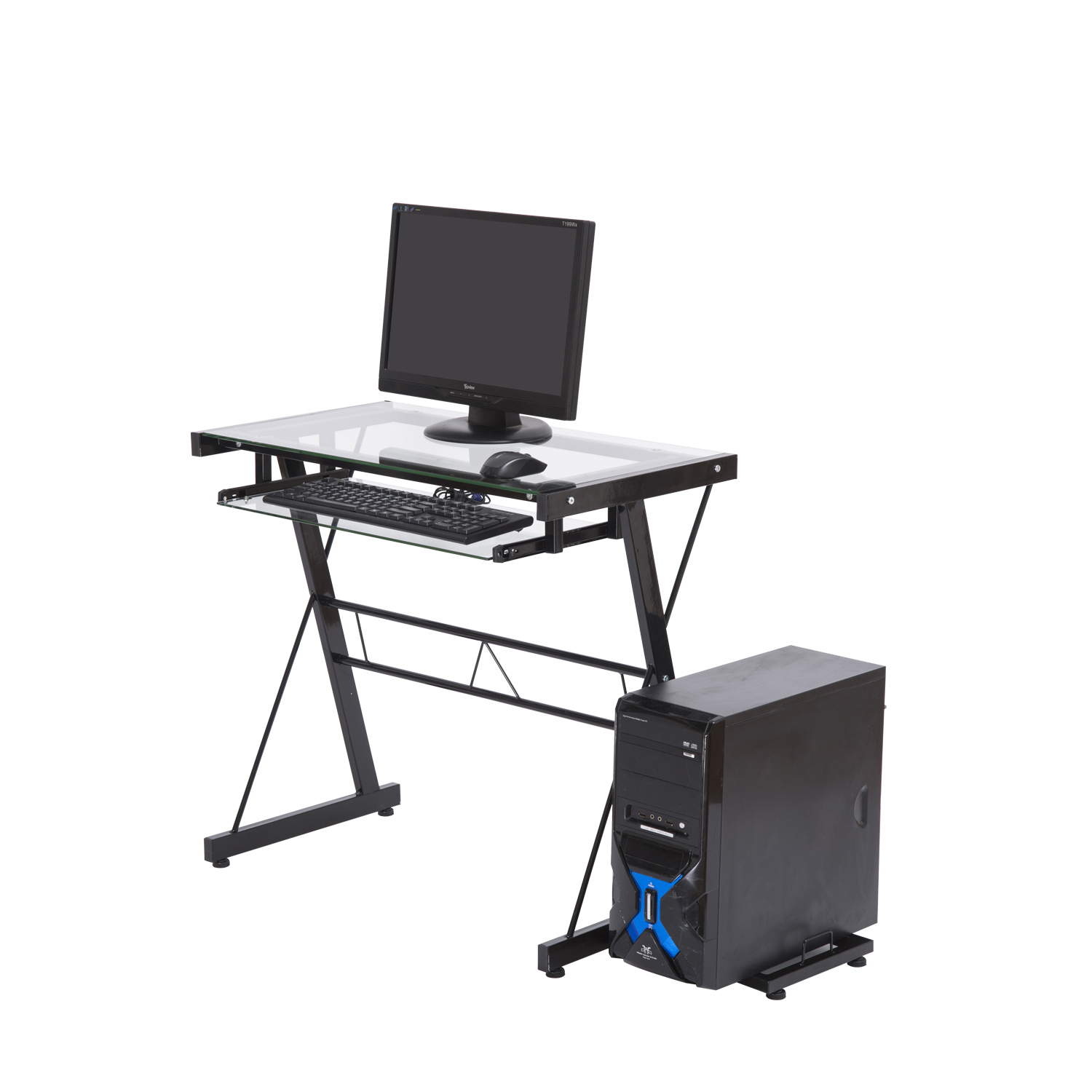 Homcom 30 In Modern Glasstop Office Workstation Computer Desk 4