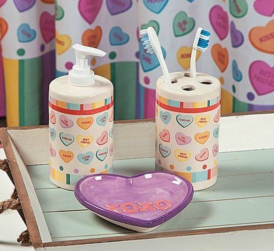 Colorful Conversation Hearts Love Stripe Polka Dot Xoxo Kiss Bath Picture 1 Of