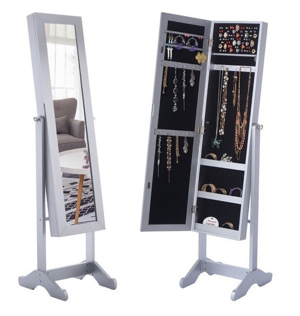 Giantex Mirrored Jewelry Cabinet Armoire With Stand Self Standing Mirror Full Length Mirrored Jewelry Stand Floor Cabinet Storage