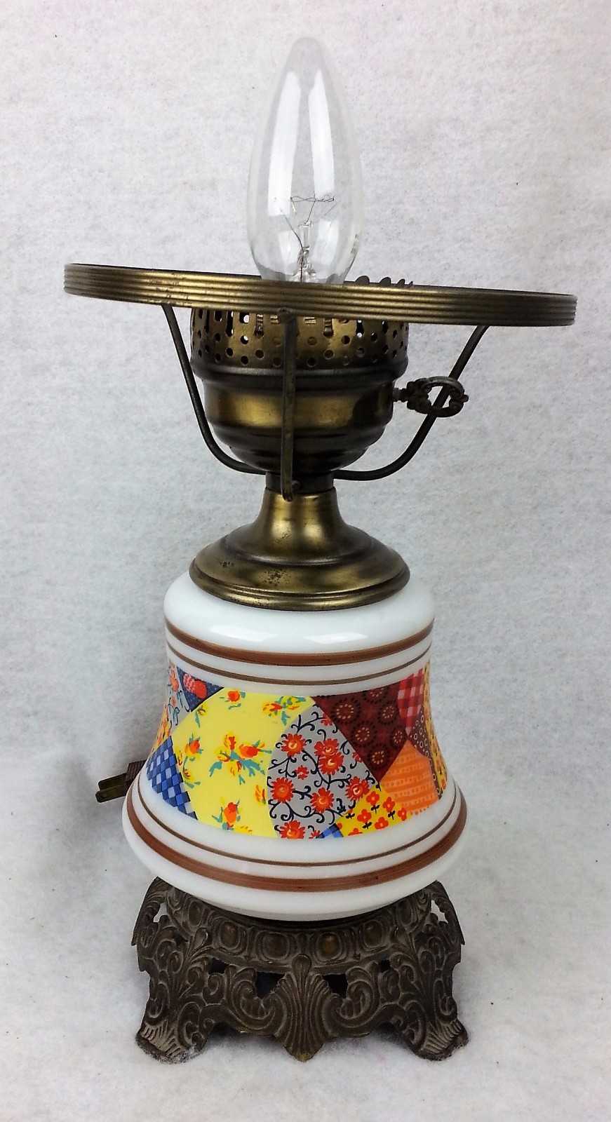 Vtg Quoizel Electric Hurricane Lamp 1973 Base Only 1960 Quilt Picture 1 Of 12