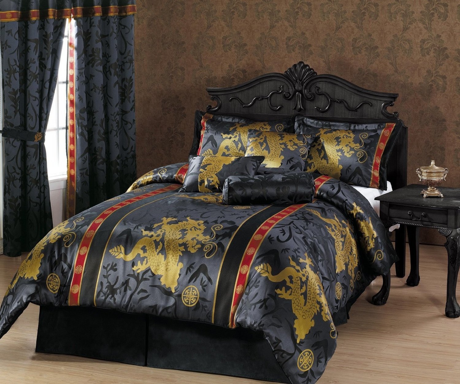 Chezmoi Collection 7pc Palace Jacquard Dragon Comforter Set Full Picture 3 Of