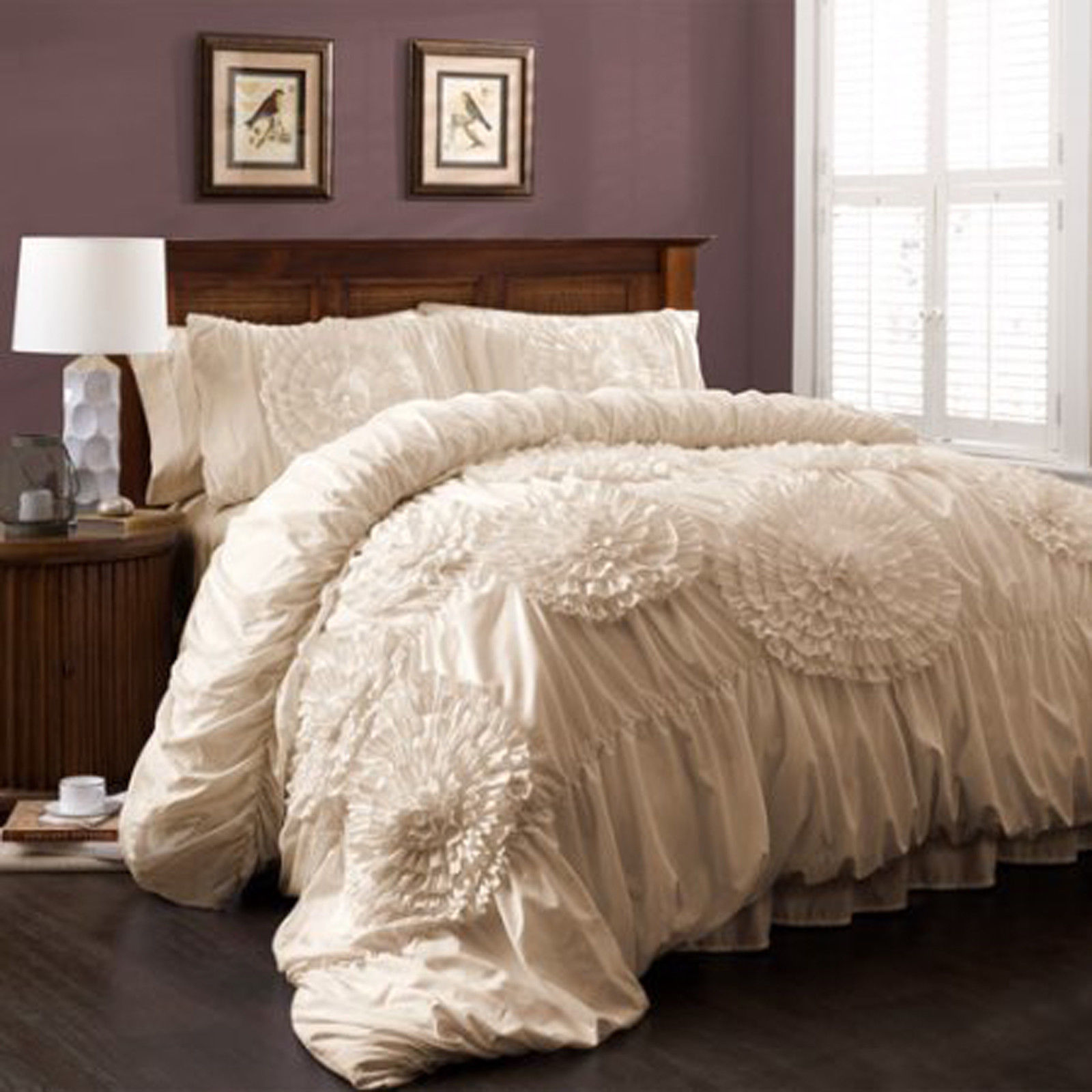 Queen Comforter Set 3 Piece Ivory Finish Textured Polyester Bedding Picture 1 Of 3