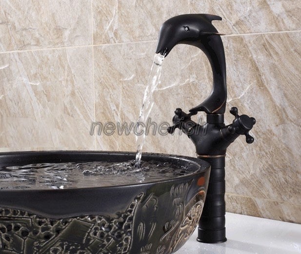 Black Oil Rubbed Brass Dolphin Shape Bathroom Basin Mixer Tap Sink Black Oil Brass Dolphin Kitchen Sink Bathroom Basin Mixer Tap Faucets Nnf315