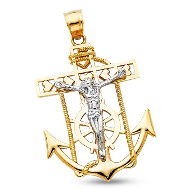 14k Yellow Gold Jesus Anchor Cross Crucifix Pendant | eBay
