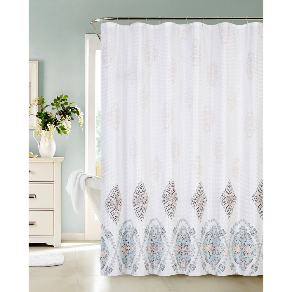 Dainty Home Fresco Medallions Polyester Waffle Shower Curtain White Picture 1 Of