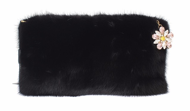 Dolce Gabbana Bag Clutch Mink Fur Leather Black Crystal Hand New 2900 Dolce Gabbana Bag Clutch Mink Fur Leather Black Crystal Hand Evening