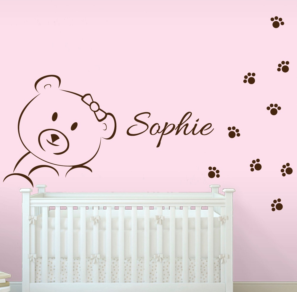 Personalized Baby Girl Teddy Bear Wall Decal Nursery Decor Picture 1 Of 2