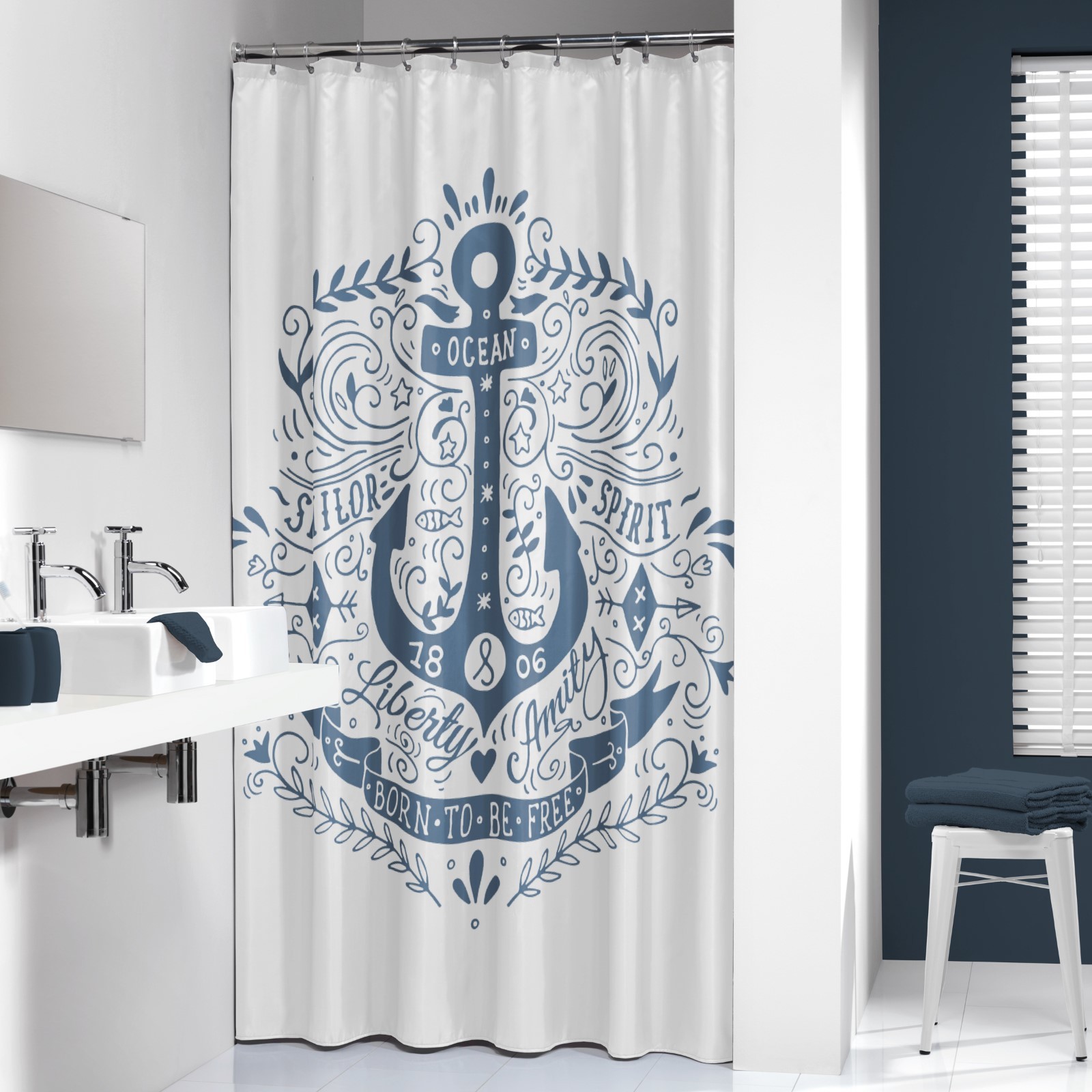 Extra Long Shower Curtain 72 X 78 Inch Sealskin Anchor Blue And Picture 1 Of 2