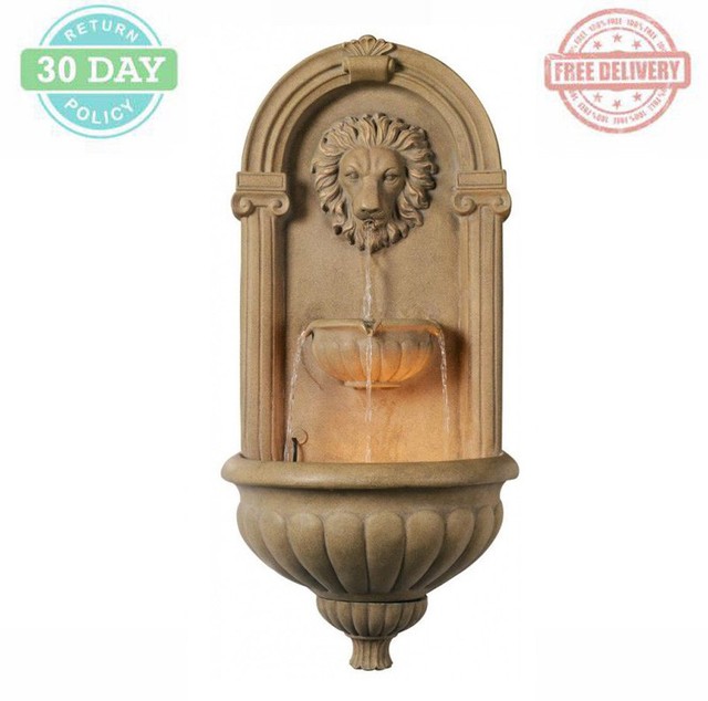 Kenroy Home 50026coqn Regal Outdoor Wall Fountain In Coquina Outdoor Lighted Wall Fountain Carved Bowl 3 Spouts Scalloped Shaped Basin 35 In