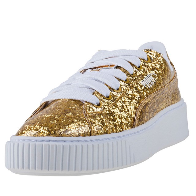 Puma Basket Platform Glitter Donna Gold Sintetico Scarpe 5 UK Puma Basket Platform Glitter Donna Gold Sintetico Scarpe 5 UK