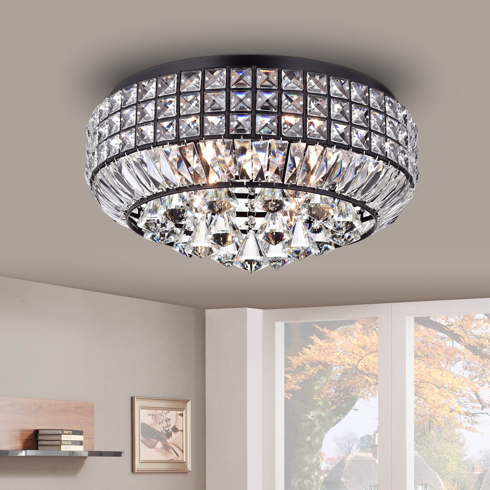 Pamarin Incandescent Round Crystal Antique Black Flush Mount Ceiling Picture 1 Of