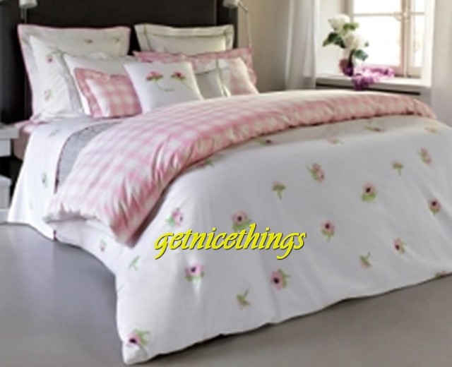 Yves Delorme Queen Fitted Sheet Lolarose Pink White Plaid Check 100 Yves Delorme Lolarose Queen Fitted Sheet White Pink Checks 100 Cotton New 360