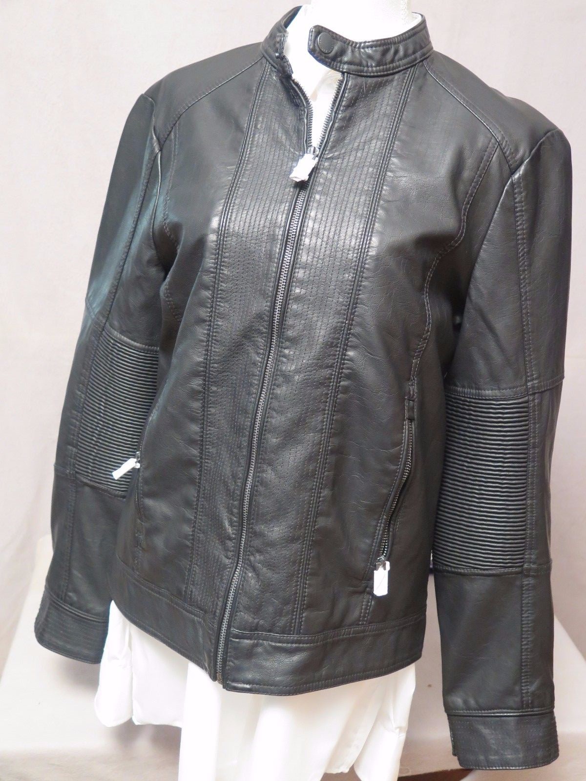 Marc Anthony Ribbed Black Faux Leather Motorcycle Jacket