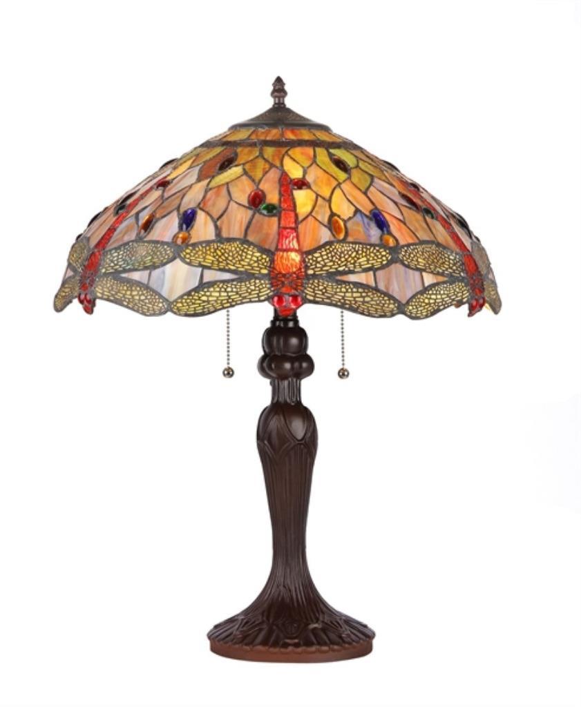 Handcrafted Style Stained Glass Dragonfly 3 Light Table Lamp Picture 1 Of