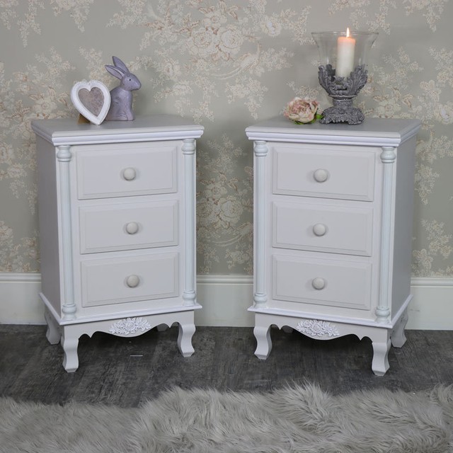 Pair Grey Set Bedside Table Cabinet Chest Shabby Vintage Chic Pair Grey Set Bedside Table Cabinet Chest Shabby Vintage Chic Bedroom Furniture
