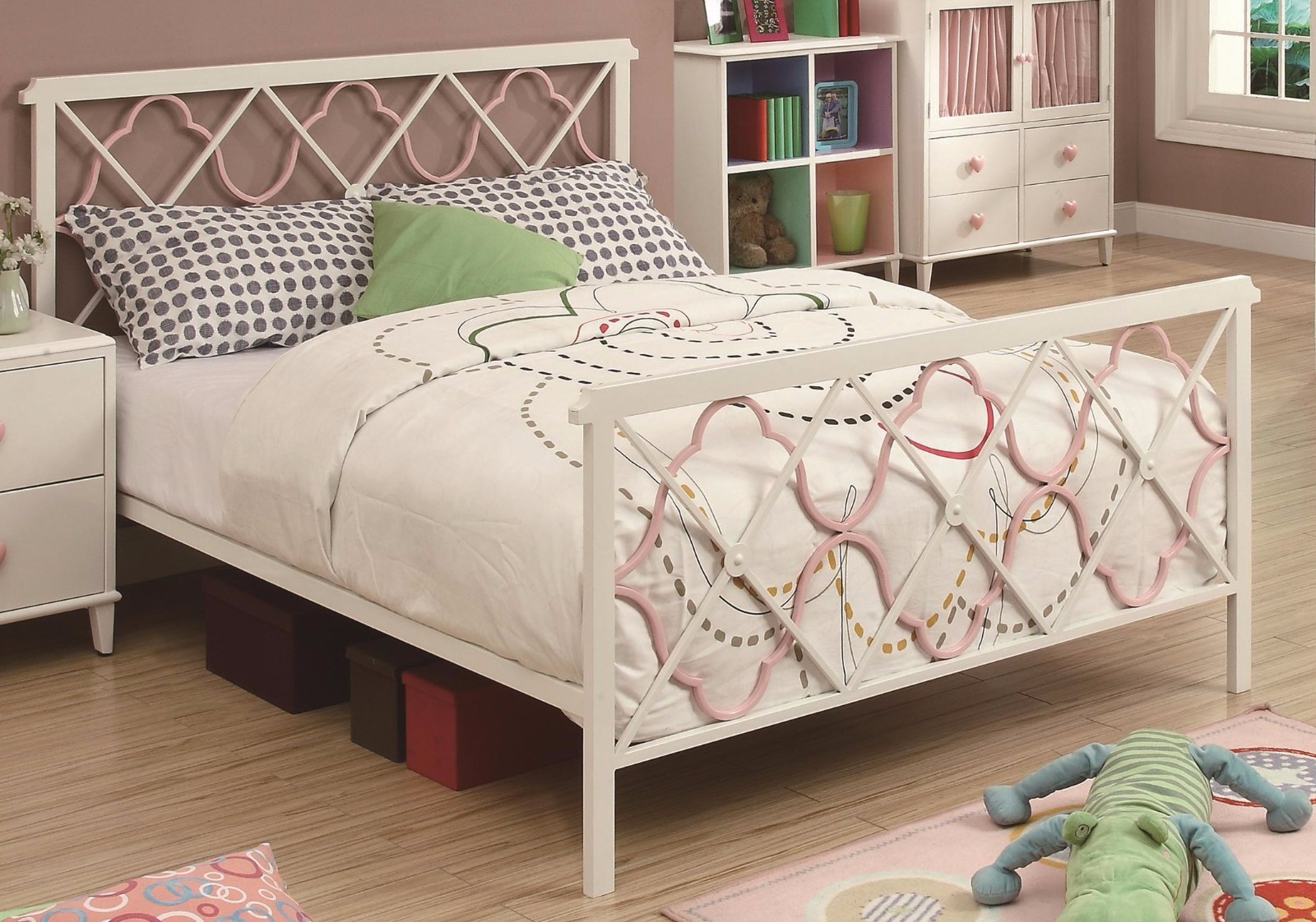 Coaster 300344f Full Bed W Metal Headboard Footboard Pink Brand New Lowest Price