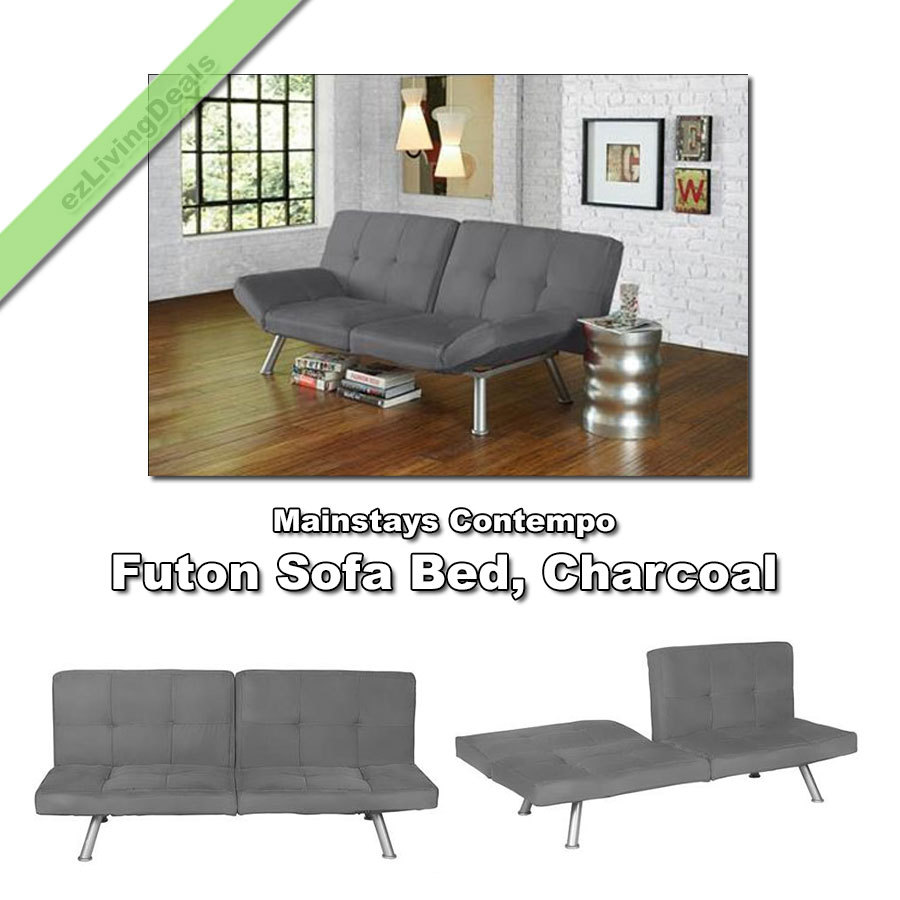 Mainstays Contempo Futon Sofa Bed Microfiber Convertible Lounger Mainstays Contempo Futon Sofa Bed Microfiber Convertible Lounger Sleeper Couch Charcoal Ebay