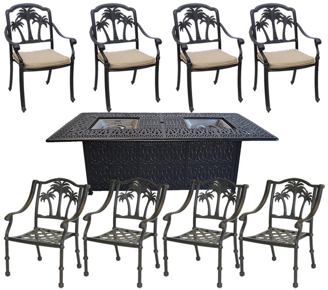 Propane Fire Pit Table Set Patio Furniture 8 Palm Tree Dining Chairs ... Propane Fire Pit Table Set Patio Furniture 8 Palm Tree Dining Chairs ...