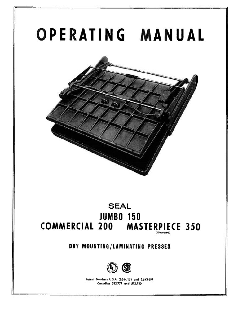 Seal commercial 210m dry mount press manual Seal commercial 210m dry mount press manual