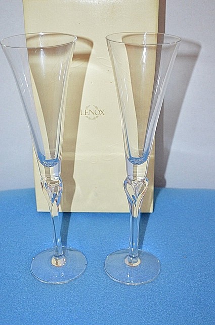Lenox Set Of 2 Full Lead Crystal Champagne Flutes Wedding Toast Lenox Wedding Promises Set Of 2 Crystal Elegant And Modern Flutes Champagne