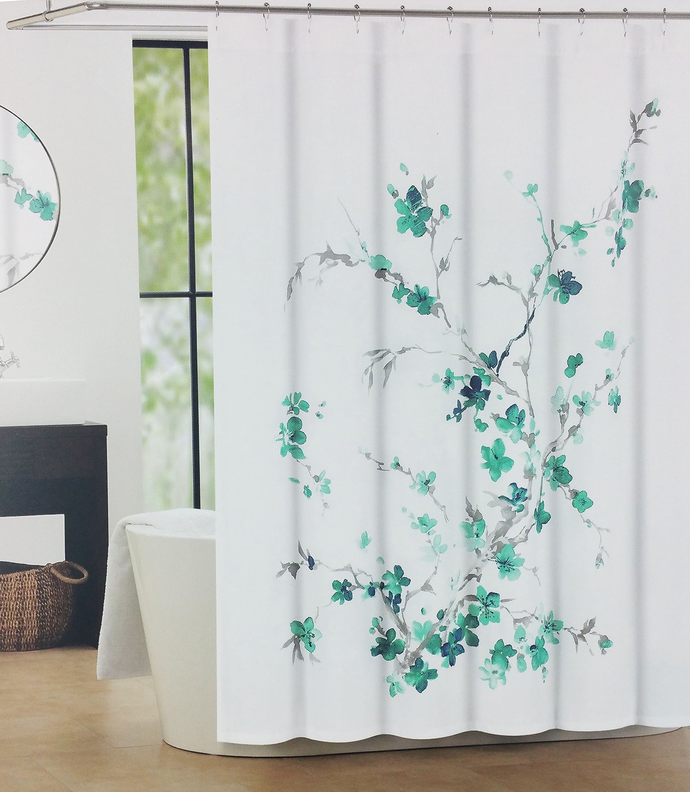 Tahari Luxury Shower Curtain Printemps 2 Light Dark Green Fl Picture 1 Of 2