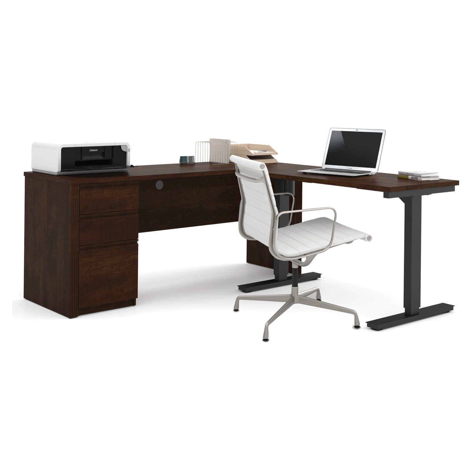 Bestar Prestige L Shape Desk Table In Chocolate Brand New T