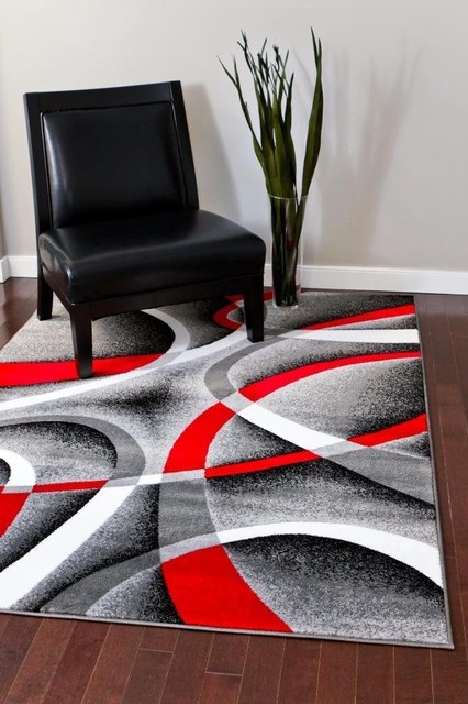 2305 Gray Black Red White Swirls 52 X72 Modern Abstract Area Rug 2305 Gray Black Red White Swirls 5 2 X7 Modern Abstract Area Rug