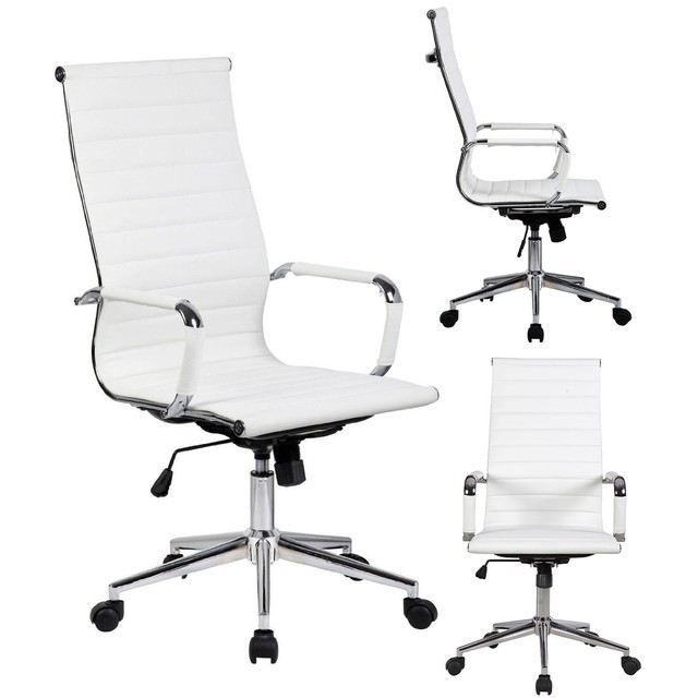 White Modern Ergonomic Ribbed High Back Executive Pu Leather Office Modern Ergonomic Ribbed High Back Executive Pu Leather Office Chair White
